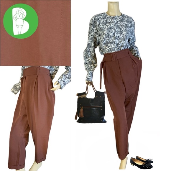 NEW YORK AND COMPANY BROWN BELTED TAPER LEG TROUSERS NWT (XL) - Picture 1 of 14